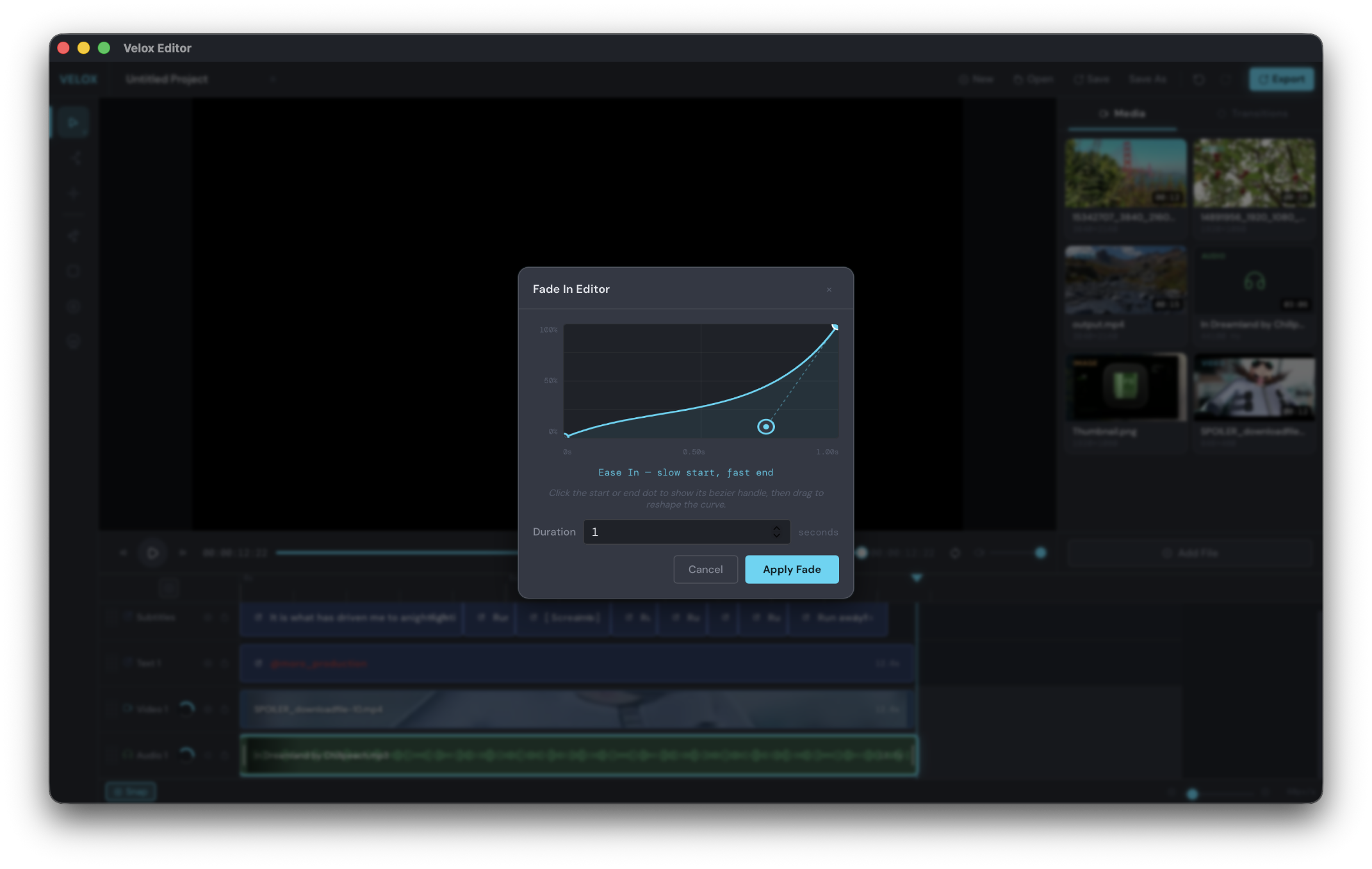 Fade-in editor with cubic-bezier curve