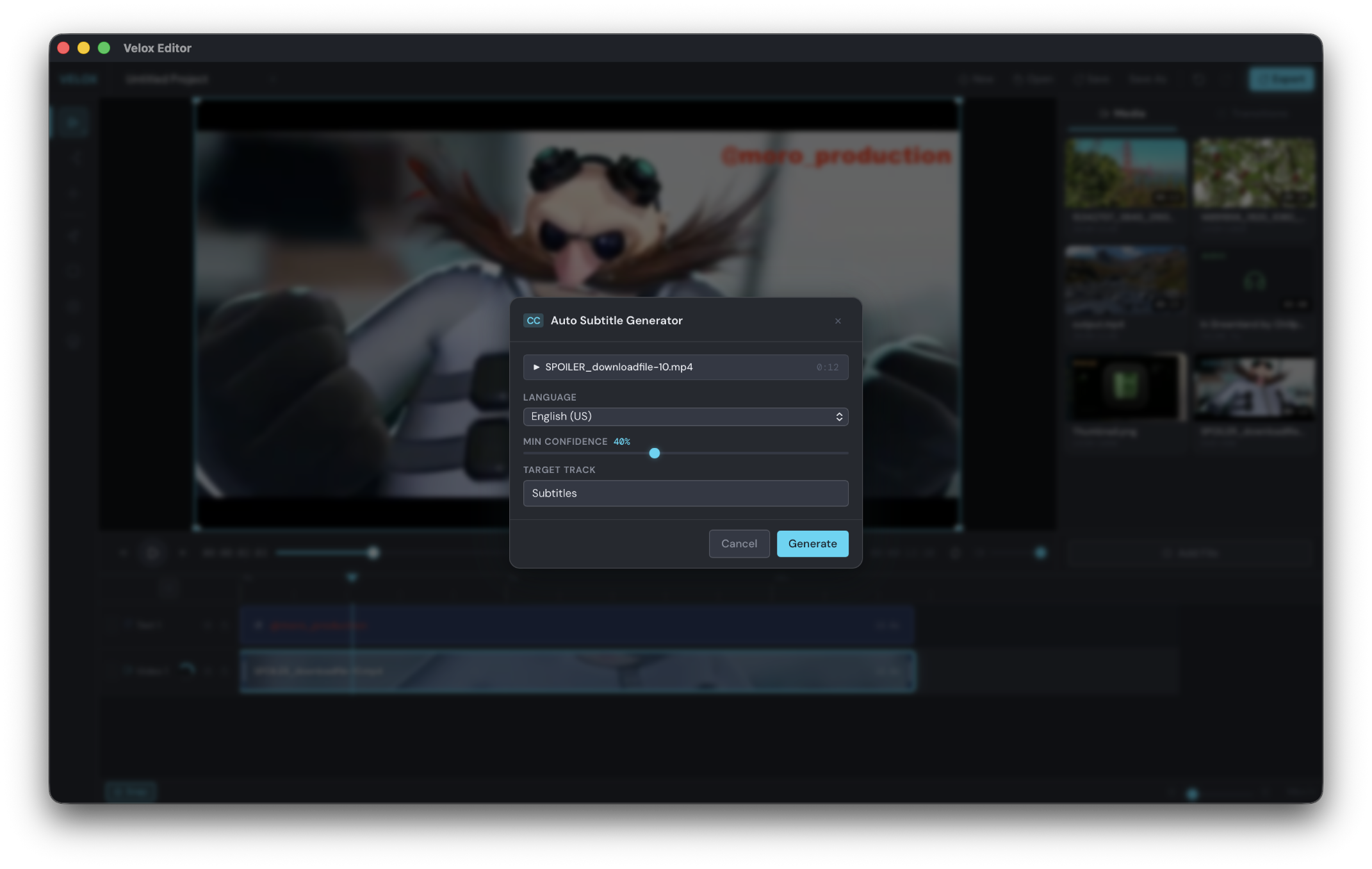 Auto subtitle generator dialog